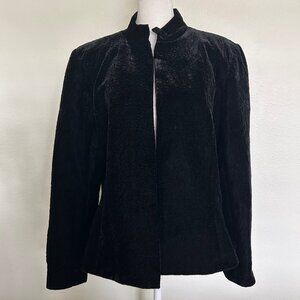 Flores & Flores Jacket Black Velvet Textured Blazer Mandarin Collar SZ16 Holiday